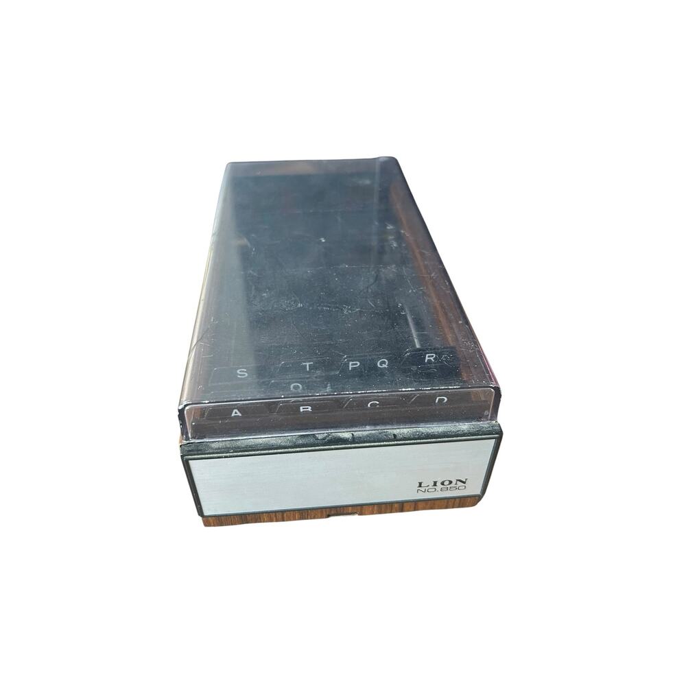 Vintage Lion No. 850 Index Card File Box Woodgrain Mid Century Office Organiser